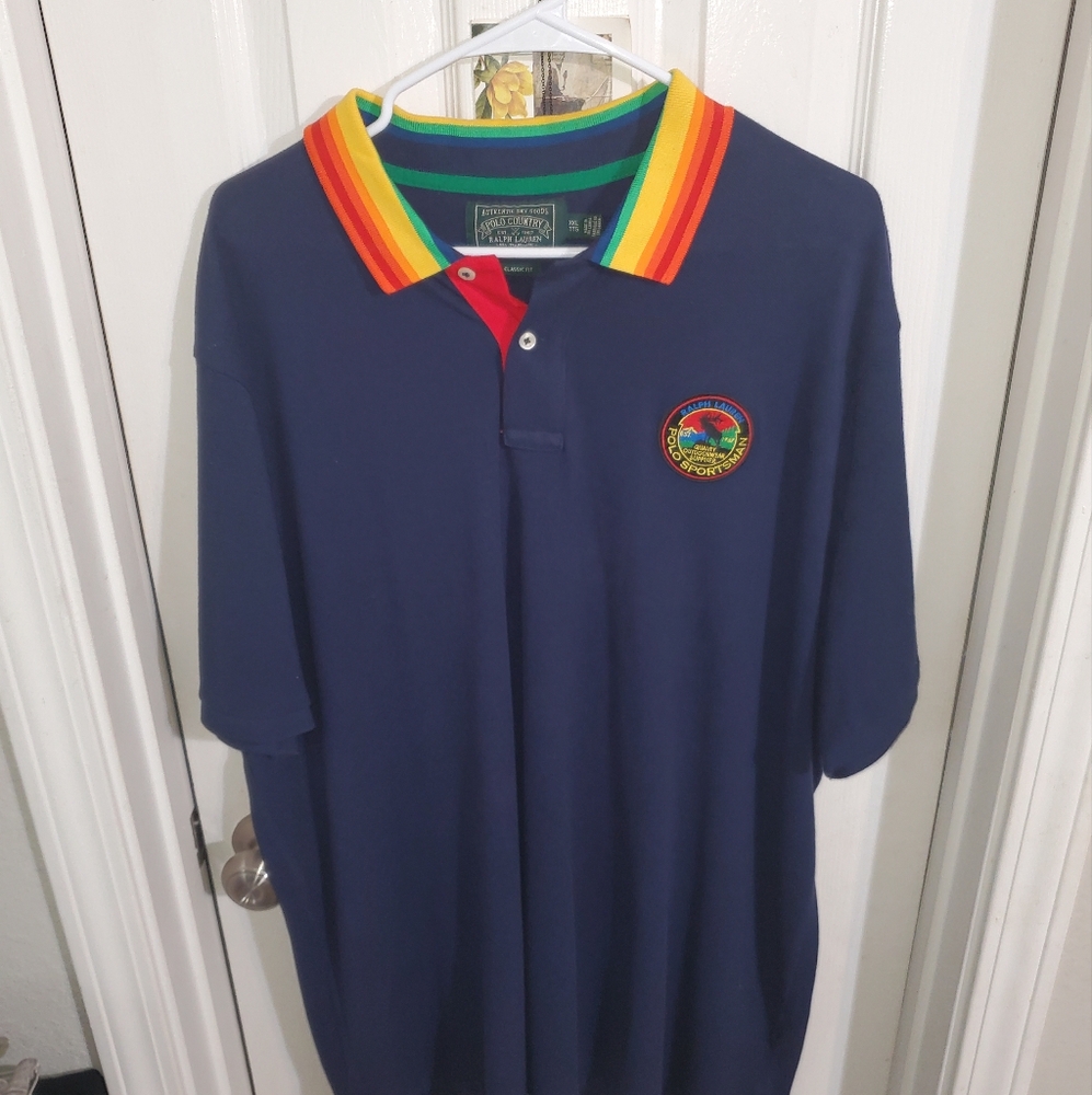 Ralph Lauren Navy Polo with Green and Red PRISTINE CONDITION.